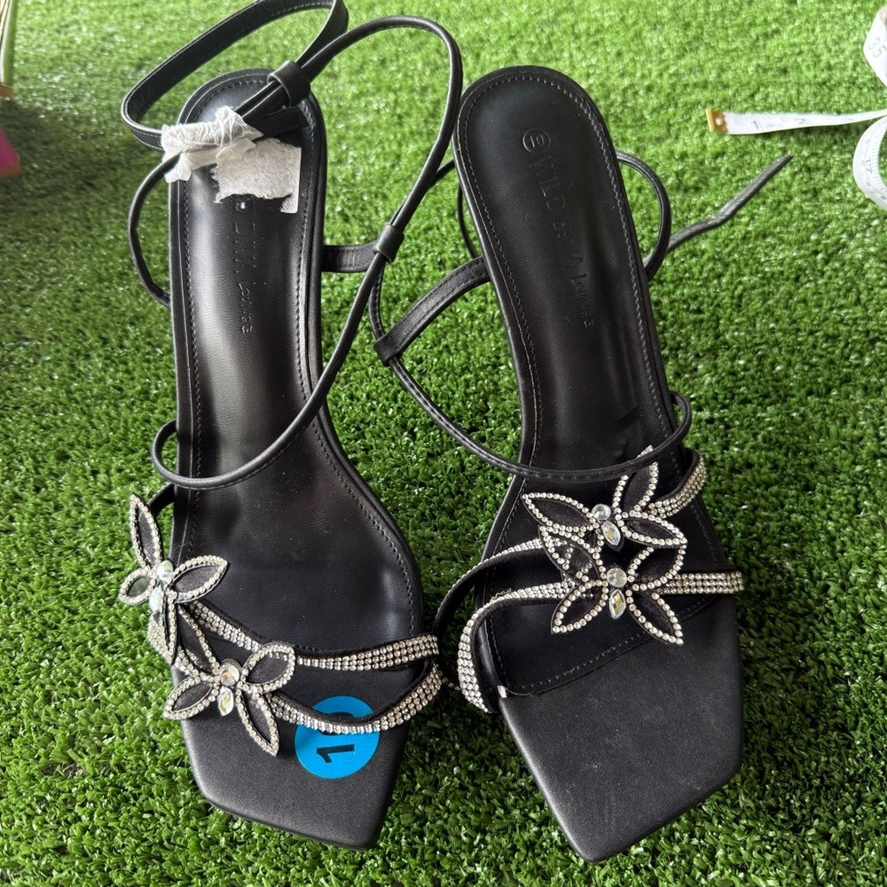 Elegant Black butterfly Strappy Sandals with Rhinestone Accents